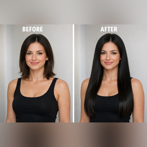 Cambodian Human Hair Straight 16” 1b Clip-in hair extensions - Picture 5 of 6